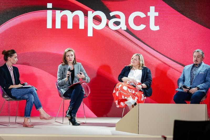 Four debaters, including Professor Paula Pustułka from SWPS University, discuss schools and education at Impact'24 congress